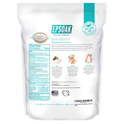 Epsoak Epsom Salt 19 lb. Magnesium Sulfate USP, Resealable Epsom Salt Bulk Bags Unscented, Made in The USA, Cruelty-Free Certified