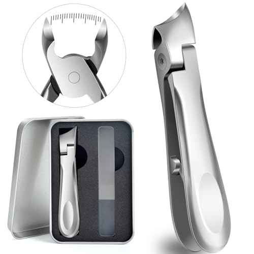 Nail Clippers Men, Toe Nail Clippers for Thick Nails for Seniors, Professional Large Heavy Duty Fingernail Clipper, 16mm Wide Mouth Long Handle Finger Nail Cutter with Glass Nail File Set