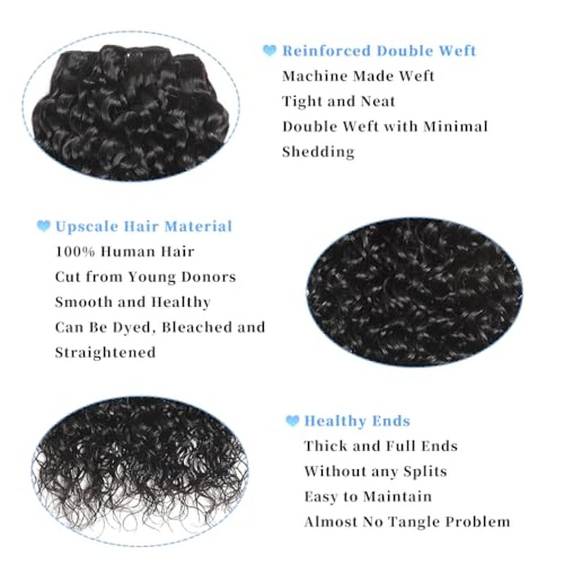 Human Hair Bundles Burmese Curly Bundles Human Hair Water Wave Curly Wet 24 26 28 inch 100% Unprocessed and Wavy Natural Black Color