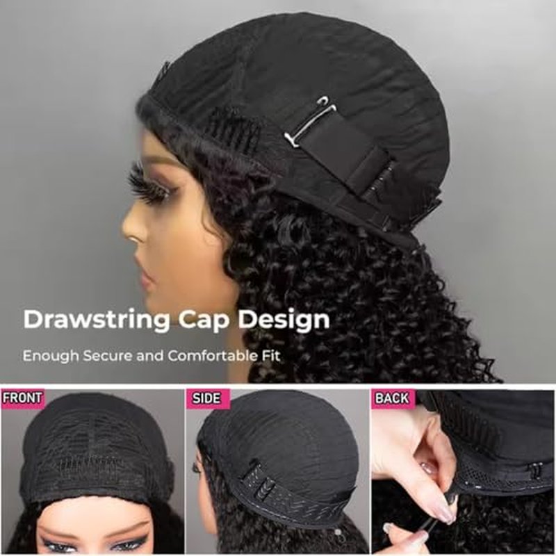 Kinky Curly Half Wig Human Hair 200 Density 3 In 1 Headband Wig Seamless Flip Over Wear and Go Glueless Wigs Human Hair Beginner Friendly Kinky Curly Wig Human Hair Drawstring Wig for Women 20 inch