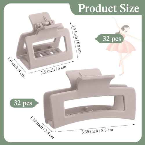 Cindeer 64 Pcs Medium Hair Claw Bulk Hair Clips Set Rectangle Claw Clips Matte Thin Clamps Accessories for Women Girls for Thick(3.35 Inch and 2 Inch,Matte Color)