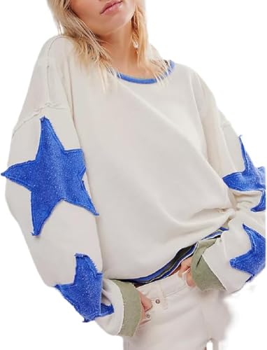 Apvirdy Y2K Tops Long Sleeve Star Tshirt Drop Shoulder Crop Sweatshirts Vintage Distressed Graphic Shirts Streetwear