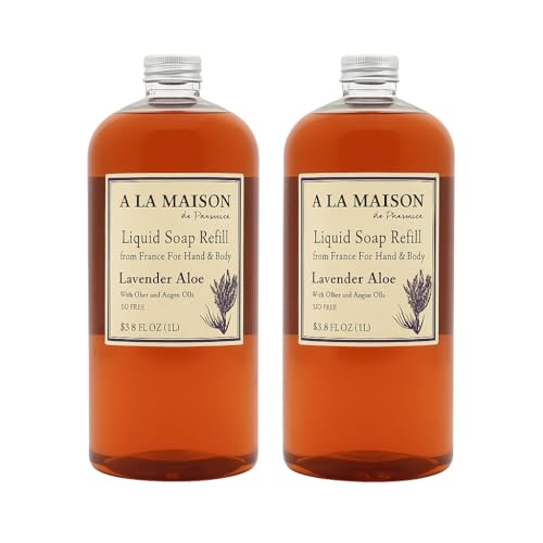 A LA MAISON Lavender Aloe Natural Hand Wash Made with Essential Oils - Biodegradable, Plant-Based, Vegan, Cruelty-Free 33.8 Fl Oz Refill Bottles, 2 Pack