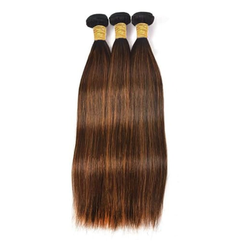 T1BP4/30 Highlight Human Hair Bundles Ombre Straight Bundles Dark Brown Mixed Light Brown 26 28 30 Inch Unprocessed Brazilian Virgin Human Hair for Black Women Hair Extension