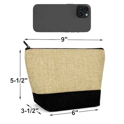 Muka 6 Pack Burlap Makeup Bag, Two Tone Gusseted Cosmetic Case, 9 x 5-1/2 x 3-1/2 Inch