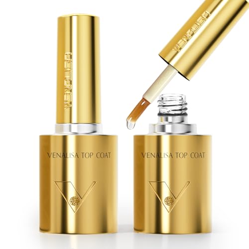 VENALISA 2 Pcs No Wipe Gel Top Coat Set- High Gloss Shiny Long Lasting Top Coat Clear Gel Nail Polish Kit, Soak Off Nail Art Home and Professional Manicure