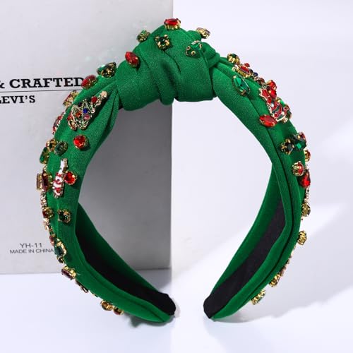 Christmas Headbands for Women Christmas Tree Headband Jeweled Crystal Embellished Knotted Headband Winter Holiday Hair Accessories Gifts
