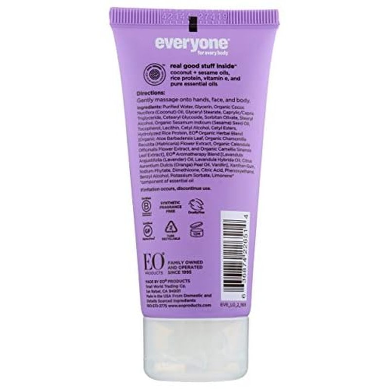 Everyone 2-in-1 Lotion for Hands/Body Travel Size: Vanilla and Lavender, 2 Ounce made with Essential Oils for Men and Women