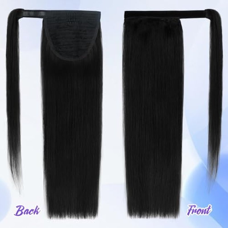 22 Inch Human Hair Ponytail 90g Long Wrap Around Ponytail Natural Black Real Hair Ponytail Extension for Women(22inch,Natural Black)