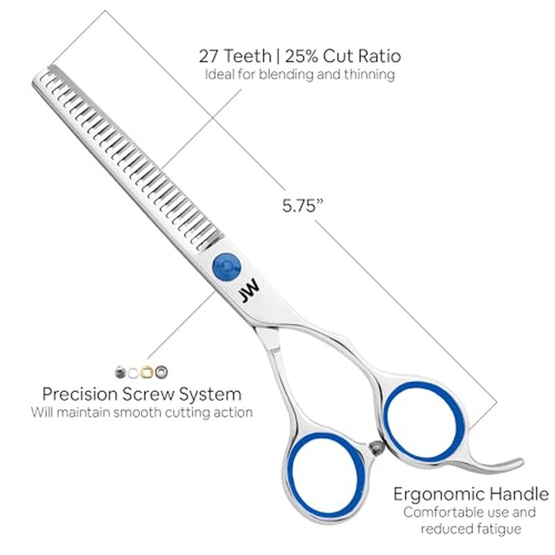 JW Shears Professional Hairdressing Shear, Thinner, Razor and Case Set (5.75" Silver/Blue)