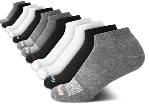 Reebok Womens Quarter Socks - 12 Pack Performance Arch Support Ankle Socks - Cushioned Athletic Socks for Women (Size: 4-10), Size 4-10, Dark Greywhiteblack