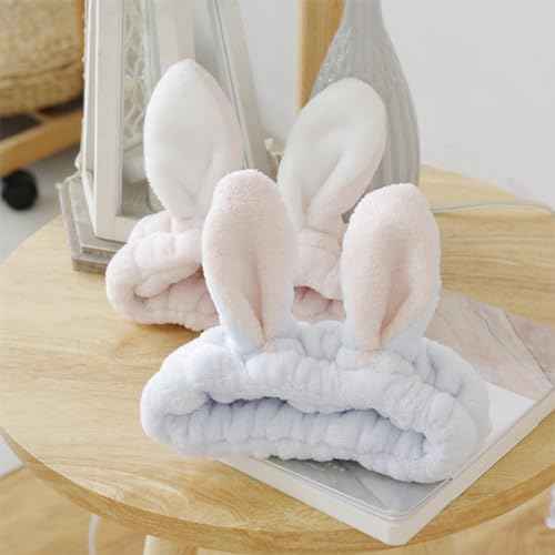 6 Pack Spa Headband, Rabbit Ears Makeup Headband Hair Band, Elastic Bunny Ears Coral Fleece Head Wrap Skincare Headbands for Party Face Washing Beauty Shower Women Girls, Easter Cosplay Costum