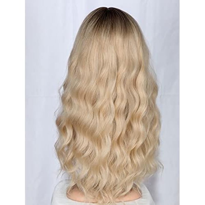 Medium Long Blonde Wavy Wigs For Women Synthetic Full Hair Wigs With Bangs For Daily Use (Blonde)