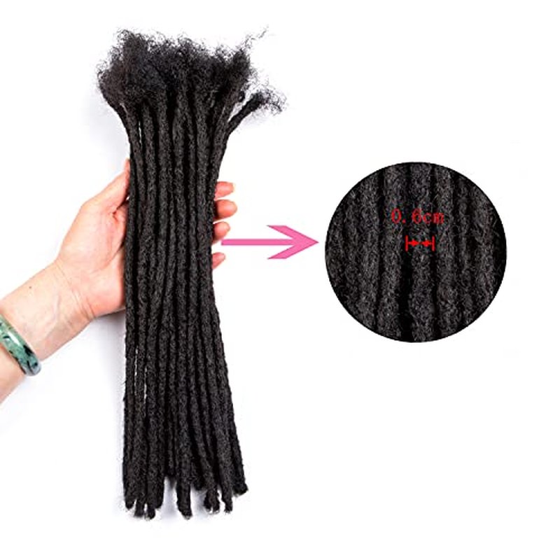 6 Inch 40 Strands 100% Real Human Hair Dreadlock Extensions for Men/Women Full Head Handmade 0.6 cm Tight Can Be Dyed and Bleached Soft Loc Extensions (6 Inch, 40 Strands)