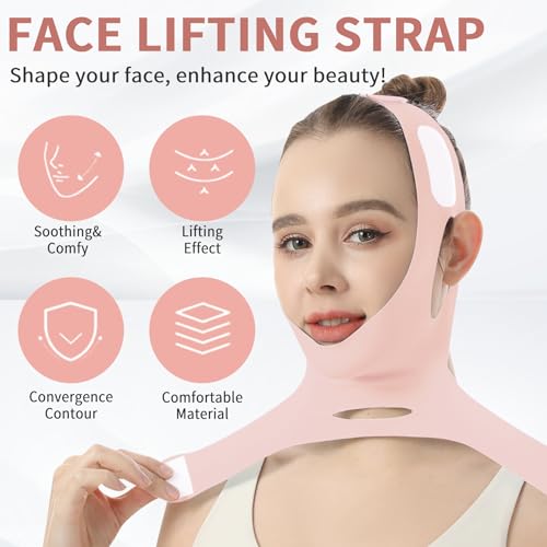 Face Lift Tape - V Line Lifting Mask Chin Strap for Sleeping, Adjustable Face Lifting Strap, 3D Contoured Design Facial Lifting Belt, Double Chin Reducer for Facial Shaping and Jawline Shaper