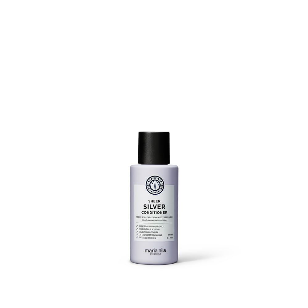 Maria Nila Sheer Silver, Silver/Purple Conditioner, Neutralizes Brassy Yellow/Golden Shades in Blonde, White & Grey Hairs, Violet Pigments Gives Cool Tone, 100% Vegan & Sulfate/Paraben free, 3.4 Fl Oz