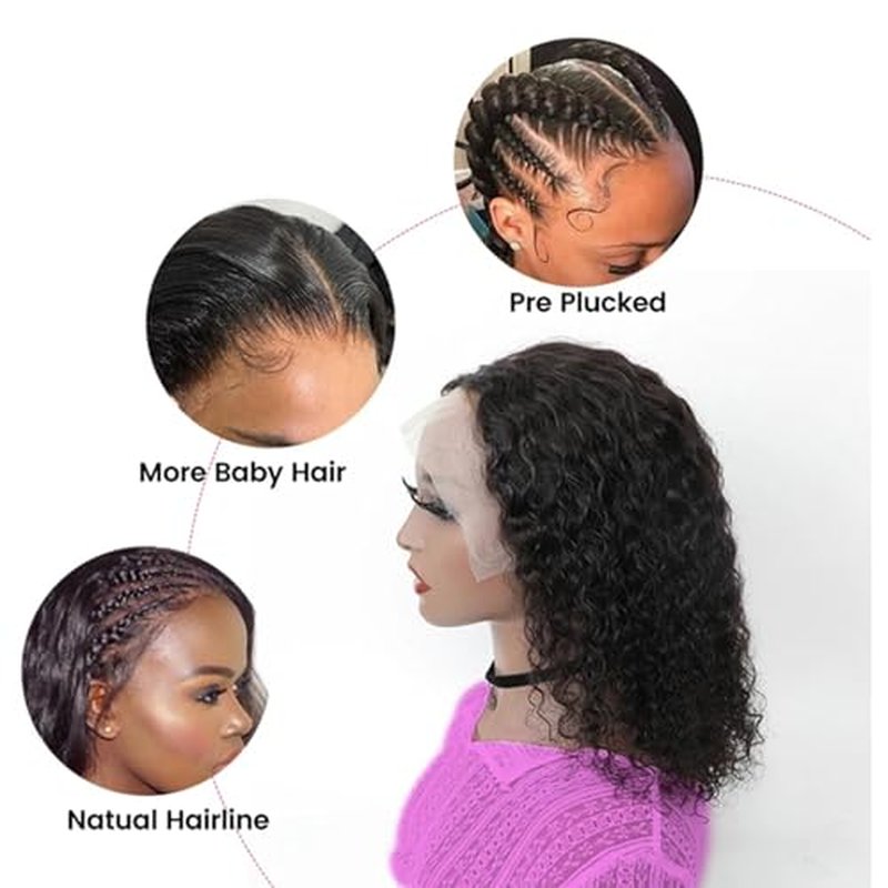 Curly Bob Wig Human Hair 13X4 Water Wave Lace Front Wig Human Hair Pre Plucked 250% Density Curly Bob Wigs for Women Natural Color 16 Inch¡¦