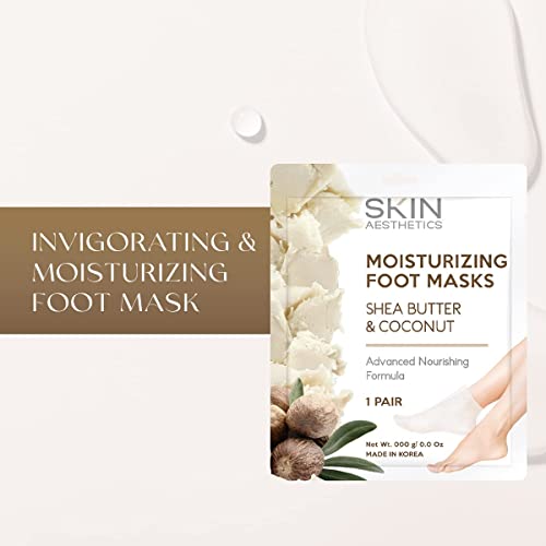 Shea Butter & Coconut Foot Masks - Moisturizes & Repairs Cracked Feet, Hydrating & Exfoliating - Dermatologist Tested Korean Skincare - Clean Beauty, Cruelty-Free - 3 Pairs