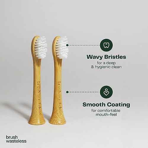 Brush Wasteless Bamboo Electric Toothbrush Heads (4-Pack) | Philips Sonicare Compatible, Soft Bristles, Eco-Friendly