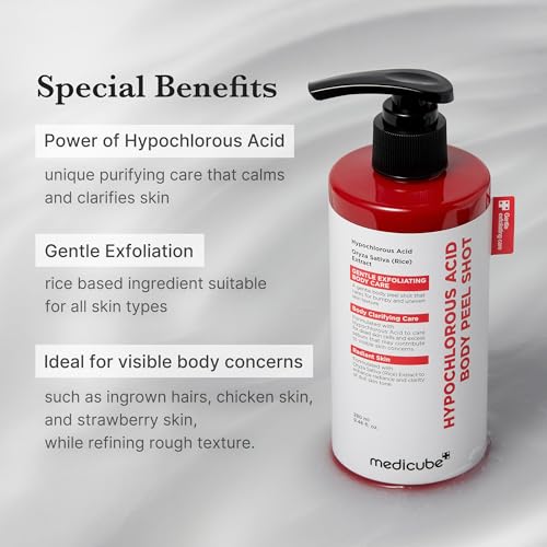 medicube Hypochlorous Acid Rice Body Peel Shot | Gentle Body Exfoliating Serum for Dead Skin Cells, Rough Patches & Uneven Texture | Rice Extract, Panthenol for Hydrating & Smoothing Care | 9.46 fl.oz