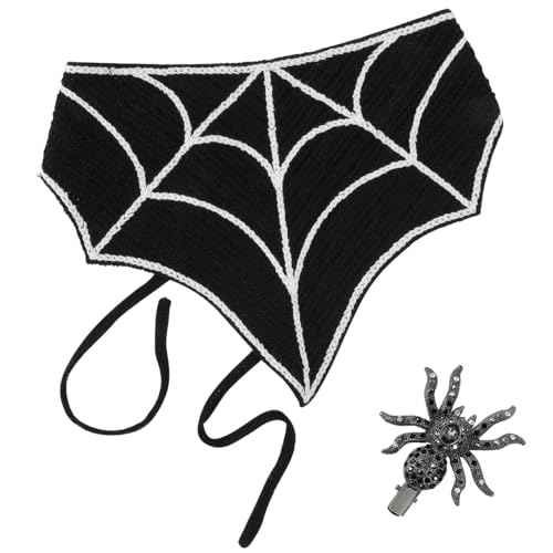 Gothic Cotton Headbands for Women, Spooky Crochet Bandana Knitted Headband with Gothic Hair Accessories Halloween, Wicked Hair Spider Rhinestone Barrettes Triangle Scarf Alternative Accessories