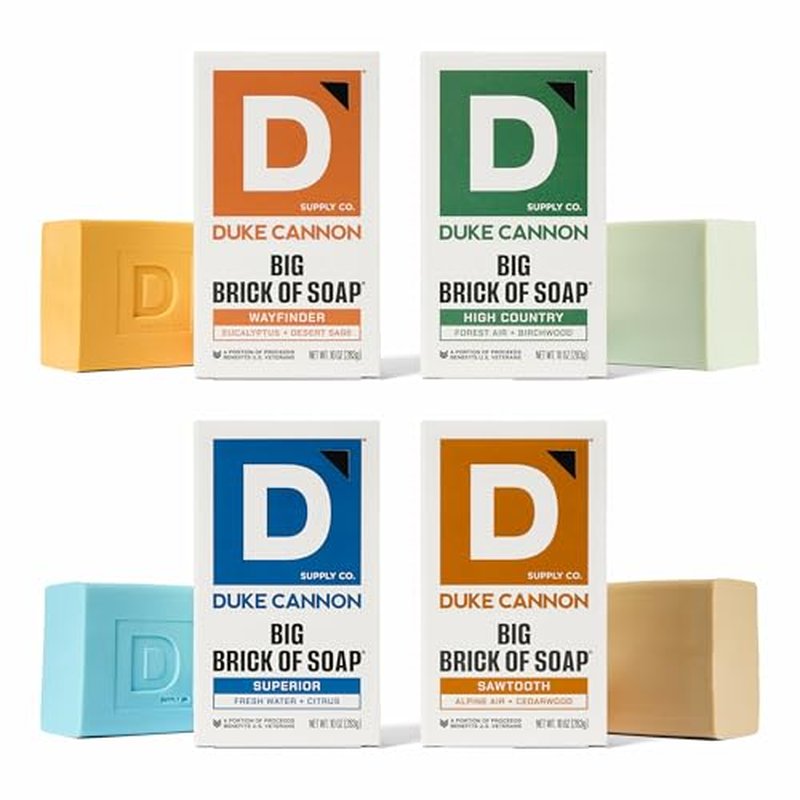 Duke Cannon Supply Co. Large Brick Bar Soap Bundle - Men's Soap with Masculine Scents - USA-Made - All Skin Types - Wayfinder, High Country, Superior, & Sawtooth - 10 oz (4 Pack)