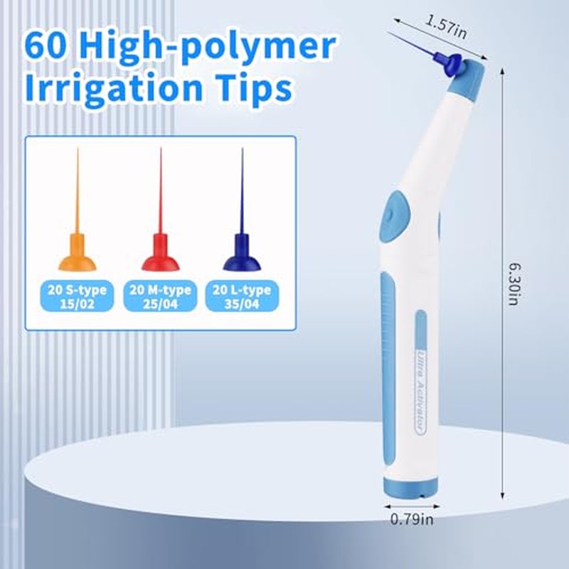 Gen Guan Ultra Cleaning Activator Sonic Irrigator with 60pcs Tips, Ergonomic Diagonal Design and Three-Speed 3D Oscillation, Clean the Internal Dirt, Blue Indicate Light