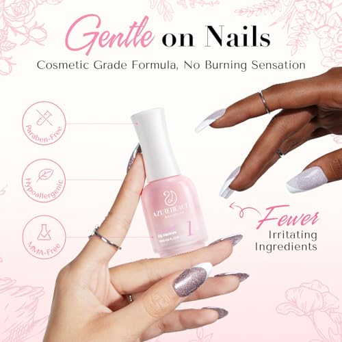 AZUREBEAUTY Dip Powder Liquid Set, 4Pcs 15ml/0.5oz Dipping Base Activator and Top Coat Brush Saver Nail File Necessary Tools for Dip Kit No Lamp Needed