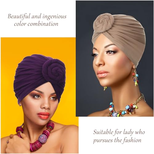 SATINIOR 4 Pieces African Headwrap Turban for Black Women Hair Bonnet Hair Wrap Head Scarf Headwrap Hat