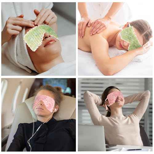 Natural Jade Eye Mask and Rose Quartz Eye Mask Set - Soothing & Relaxing Alleviate Puffiness and Migraines with Cooling and Warming Therapy (2 Pcs)