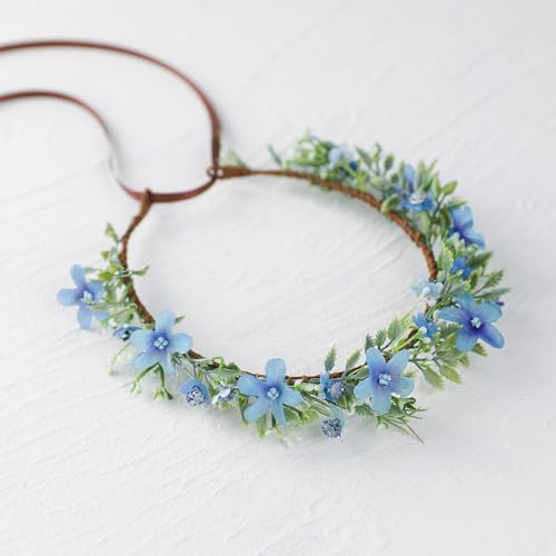 Handmade Blue Flower Crown Flower Wreath for Women Girls Headband Bridal Headpiece Hair Accessories Halo Headdress for Weeding Party Festival Birthday