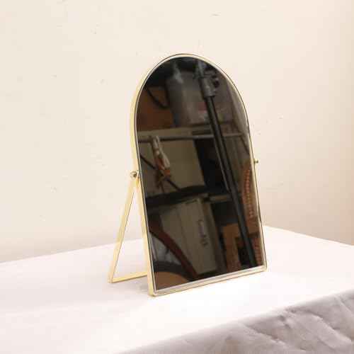 Golden Metal Mirror Vanity Table Desk Arch Makeup Bathroom Mirror Rotation Framed Standing Mirrors 90¡ÆAdjustable Room Decor for Living Room,Bedroom,Tabletop