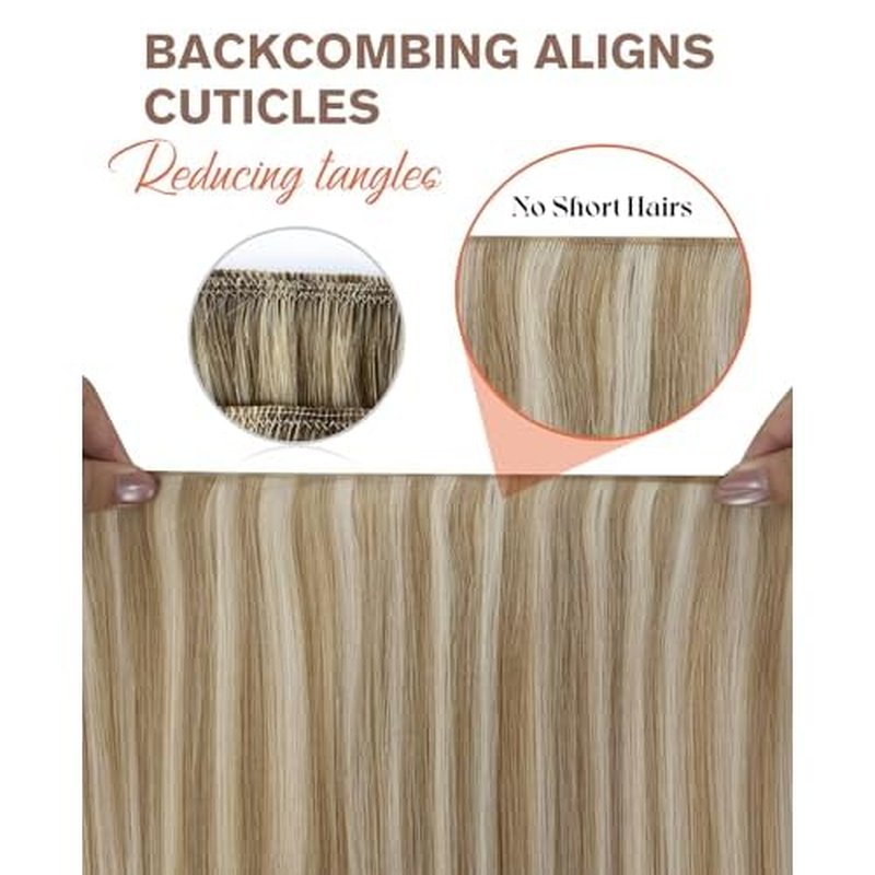Sunny Hair Genius Weft Extensions 70g Golden Blonde Genius Human Hair Extensions Sew in with Light Blonde Highlights Hand Tied Wefts Human Hair Sew in 20inch