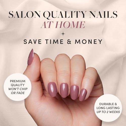 Glamnetic Press On Nails - Fall Mauve | Opaque Muted Blush Mauve Short Oval Fake Nails, Salon Quality | 15 Sizes - 30 Nail Kit