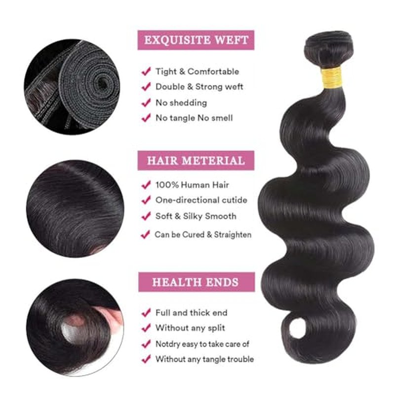 Body Wave Bundles Human Hair Soft 16 18 20 22Inch 100% Brazilian Human Hair Bundles 12A Hair extension Long Natural Black Color For Women