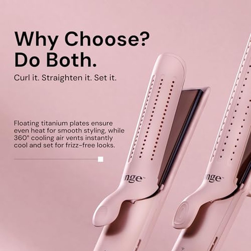 L'ANGE HAIR Le Duo Grande 360¡Æ Airflow Styler | 2-in-1 Curling Wand & Titanium Flat Iron Professional Hair Straightener and Curler with Cooling Air Vents to Lock in Style (Blush)