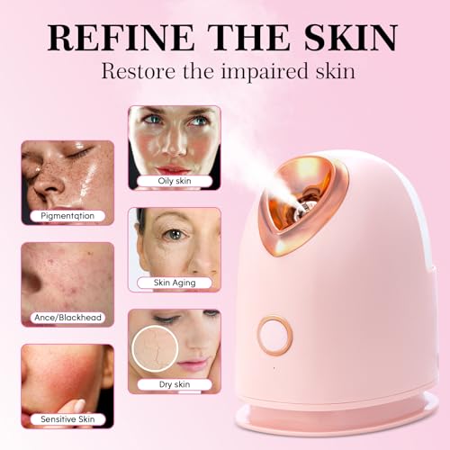 Face Steamer for Facial Deep Cleaning Unclogs Pores, Nano Ionic Warm Mist Humidifier Steamer for Face Home Sauna SPA, Bonus 4 Piece Stainless Steel Skin Kit, Gift for Women