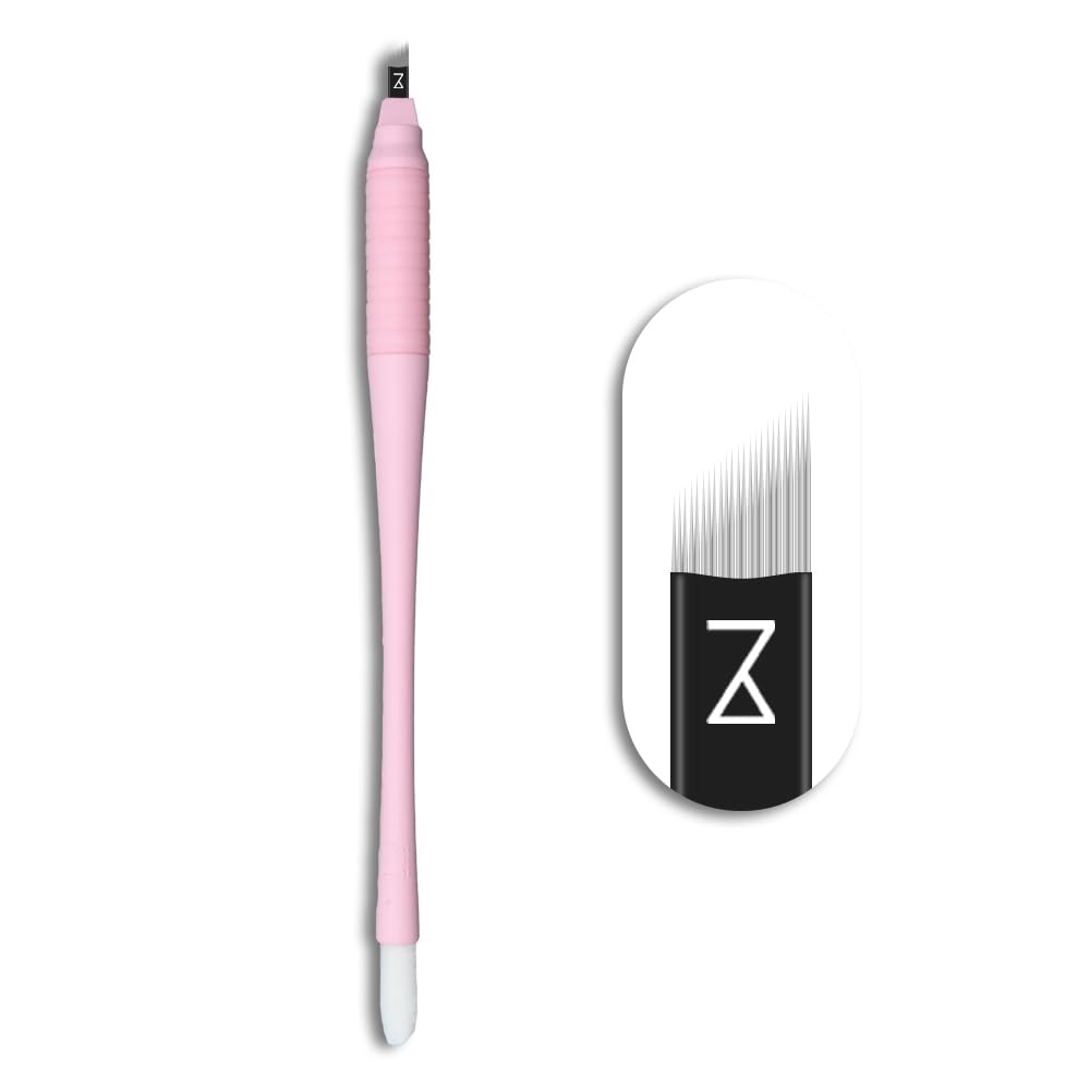 M Mellie's Signature Microblading Eyebrow Pen (Pack of 10) - Disposable Microblading Pen with Sterilized Blade, Comfortable Rubber Grip and Pigment Sponge for Flawless Bro (C12 .18mm, Pink)