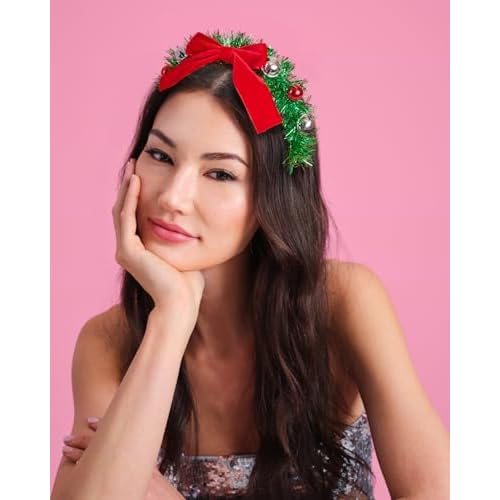 xo, Fetti Christmas Wreath Headband - Fits Adult + Child | Holiday Hair Accessory, Merry Xmas Party Favor, Winter Birthday Party Decorations