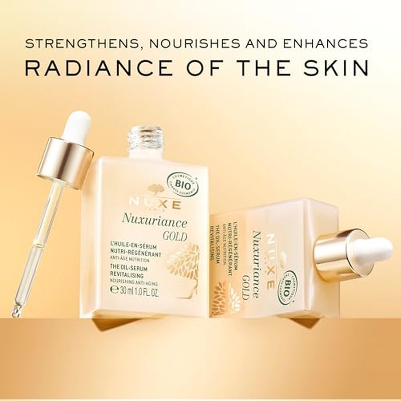 NUXE Nuxuriance Gold Nutra-Revitalising Oil-Serum, Age-Defying Hydration and Nourishment with Rice Extract and Botanical Oils, Illuminates, Firms Aging Skin, 1 Fl Oz
