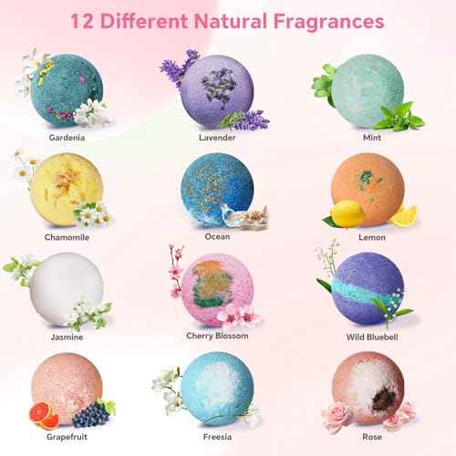 Bath Bombs for Women, 12 PCS Bath Set, Natural Bubble Bathbombs with Shea Butter, Dry Skin Moisturizing, Present for Mother¡¯s Day, Birthday, Valentine¡¯s Day for Mom, Wife, Her, Girls
