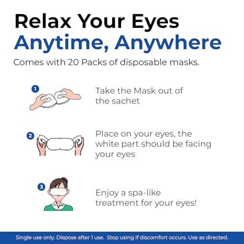 Steam Eye Mask for Dry Eyes | Self Heating Warm Compress for Eyes | Disposable Heated Eye Mask for Sleep, Spa, Travel Essentials & Relaxation Gifts for Women & Men (Unscented, 20 Pack)