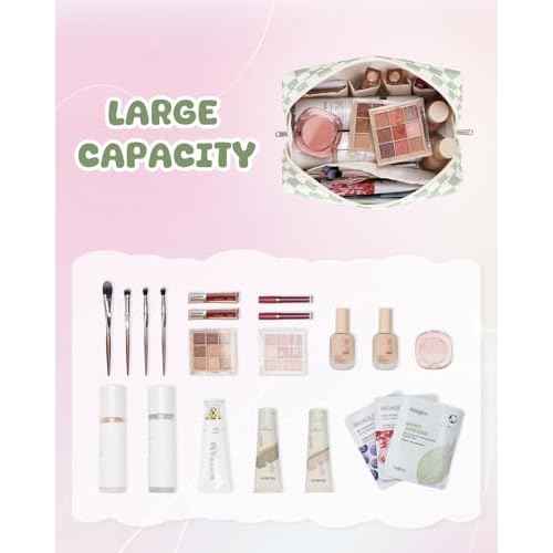 Narwey Initial Makeup Bag for Teen Girls Kids Trendy Stuff 6 8 10 11 12 13 14 16 18 Years Old, Personalized Monogram Cosmetic Toiletry Bag, Birthday Gifts for Women Tween (Green A)