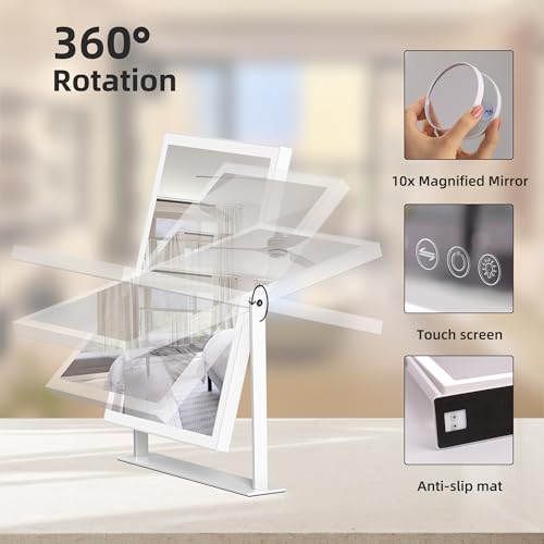 VANITII Vanity Mirror with Lights 12¡±x16¡± Hollywood Makeup Mirror with 10X Magnification and Free Rotation Dimmable 3 Color Modes Smart Touch LED Mirror
