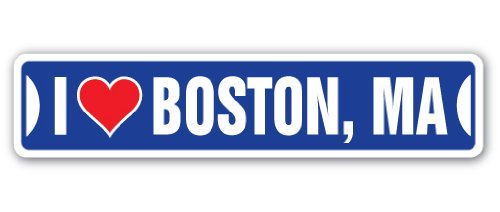I Love Boston, Massachusetts Street Sign ma City State us Wall Road décor Gift