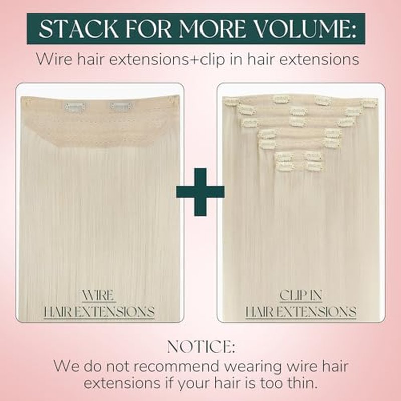 Easyouth Invisible Wire Hair Extensions Blonde Wire Human Hair Extensions White Blonde 20 Inch 100g Transparent Headband Hair Extension Human Hair Dyable Hair Extension Wire