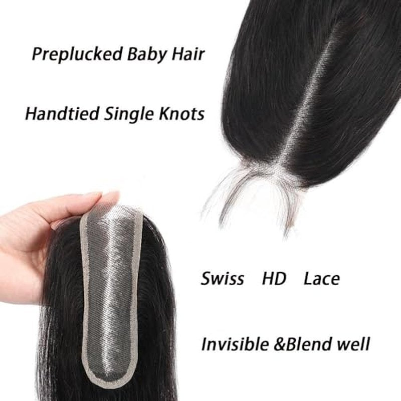 Body Wave Bundles with Closure Human Hair 16-20+2x6 HD Lace Closure 14Inch Brazilian 100% Human Hair Quick Weave Wavy Curly for Women Natural Black