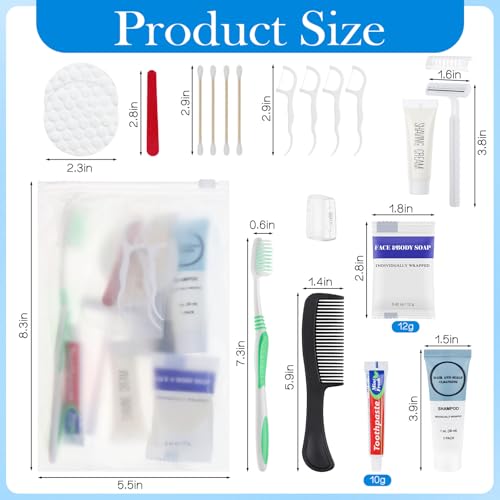 Travel Size Toiletries Kits Disposable Toiletry Set in Bulk, Portable Trial Size Personal Hygiene Care Package Supplies Amenities Essentials for Camping/ Hotel/Guest/Homeless/Charity 9-in-1 (60 Pack)
