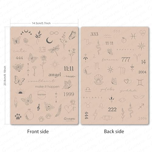 Guapa 3pcs Tiny Tattoo Practice Skin over 80 Unique Stencil Designs Realistic Replication Tattoo Stencil Designs for Real Tattoos (Pink Sheet)