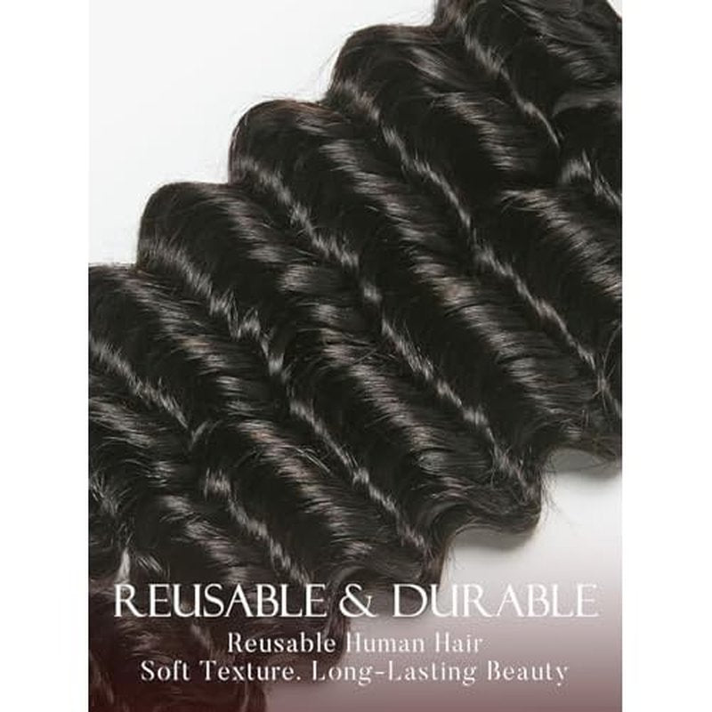 ASHINE Human Braiding Hair for Boho Braids Deep Wave Bulk Pre-Separated Strands 100% Human Hair 2 Bundles/Pack 100g 24 Inch Natural Color Easy to Braid